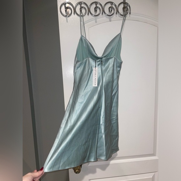 New! ALICE + OLIVIA  🩵 Harmony Drapey Mini Slip Dress in Icey Blue 🩵 Size 2 NWT! - Picture 10 of 14